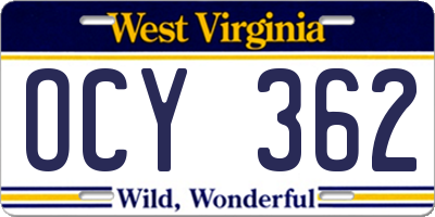 WV license plate OCY362