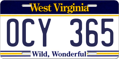 WV license plate OCY365