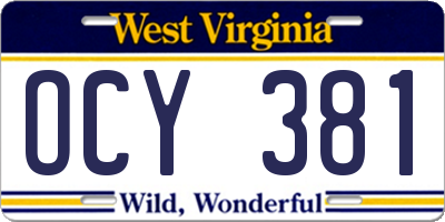 WV license plate OCY381