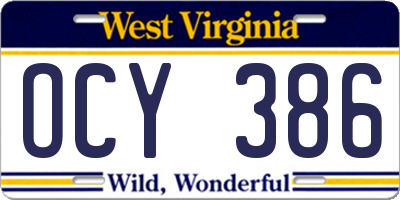 WV license plate OCY386