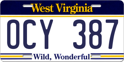 WV license plate OCY387