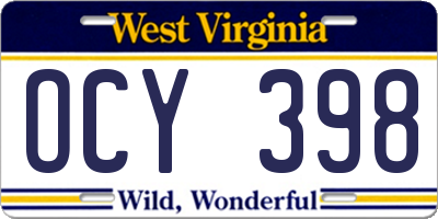 WV license plate OCY398