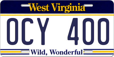 WV license plate OCY400