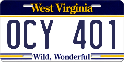 WV license plate OCY401