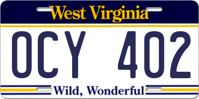 WV license plate OCY402