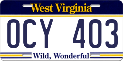 WV license plate OCY403