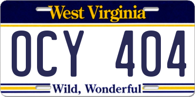 WV license plate OCY404