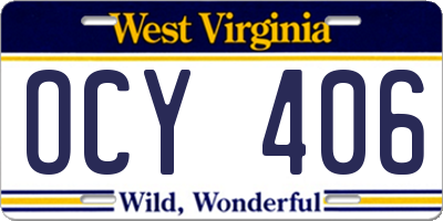 WV license plate OCY406