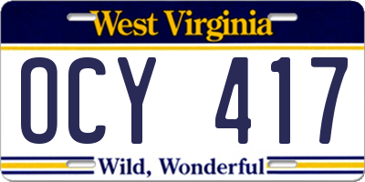WV license plate OCY417