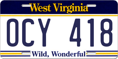 WV license plate OCY418
