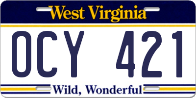 WV license plate OCY421