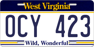 WV license plate OCY423