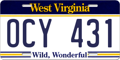 WV license plate OCY431