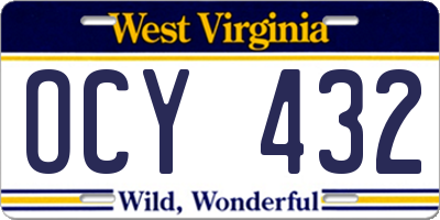 WV license plate OCY432