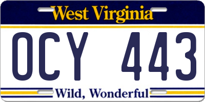 WV license plate OCY443