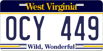 WV license plate OCY449