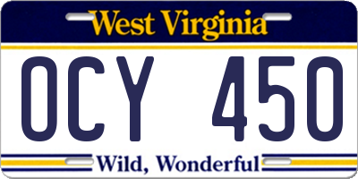 WV license plate OCY450
