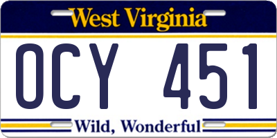 WV license plate OCY451