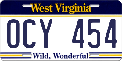 WV license plate OCY454