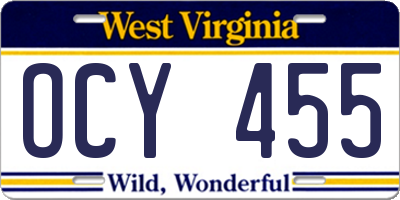 WV license plate OCY455
