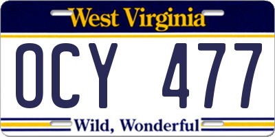 WV license plate OCY477