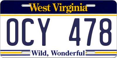 WV license plate OCY478