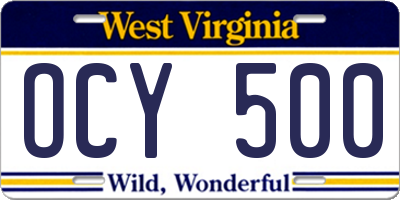 WV license plate OCY500