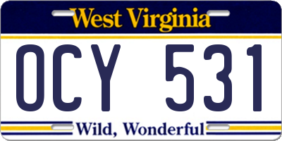 WV license plate OCY531