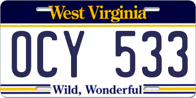 WV license plate OCY533