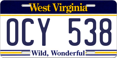 WV license plate OCY538