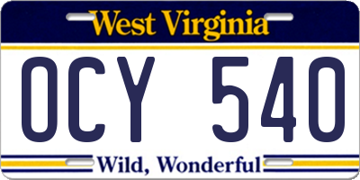 WV license plate OCY540