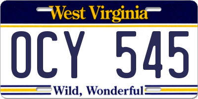 WV license plate OCY545