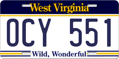 WV license plate OCY551