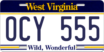 WV license plate OCY555