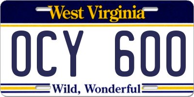 WV license plate OCY600