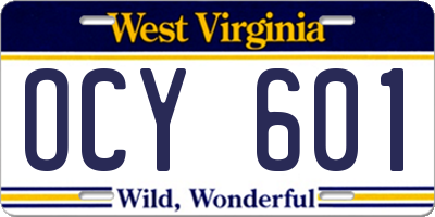 WV license plate OCY601