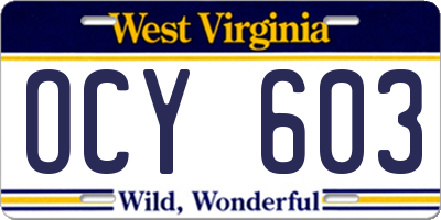 WV license plate OCY603