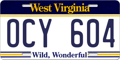 WV license plate OCY604