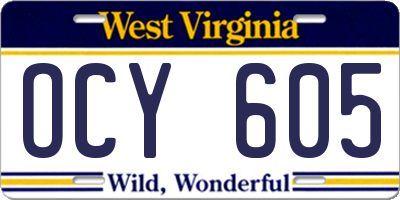 WV license plate OCY605