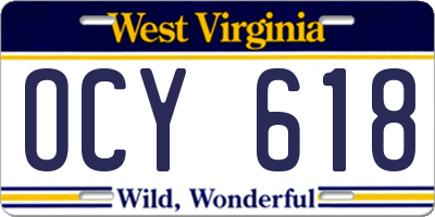 WV license plate OCY618