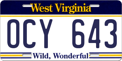 WV license plate OCY643