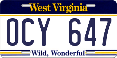 WV license plate OCY647