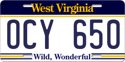 WV license plate OCY650
