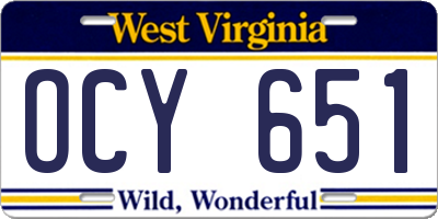 WV license plate OCY651