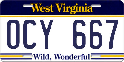 WV license plate OCY667