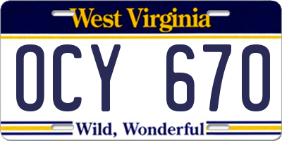 WV license plate OCY670