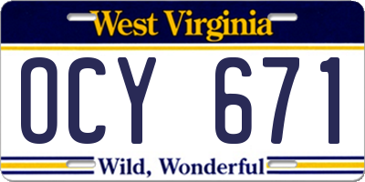 WV license plate OCY671