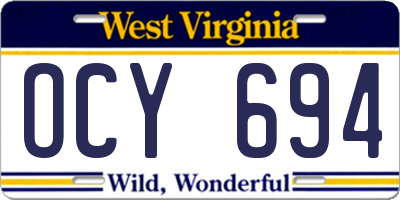 WV license plate OCY694
