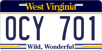 WV license plate OCY701