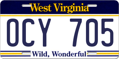 WV license plate OCY705